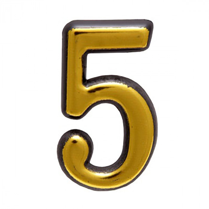 Цифра дверная 5 пластиковая, клеевой слой, золото АЛЛЮР