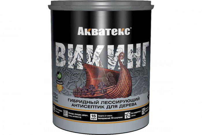 Пропитка для дерева (антисептик лессирующий) дуб (65076) АКВАТЕКС ВИКИНГ (0,75л)
