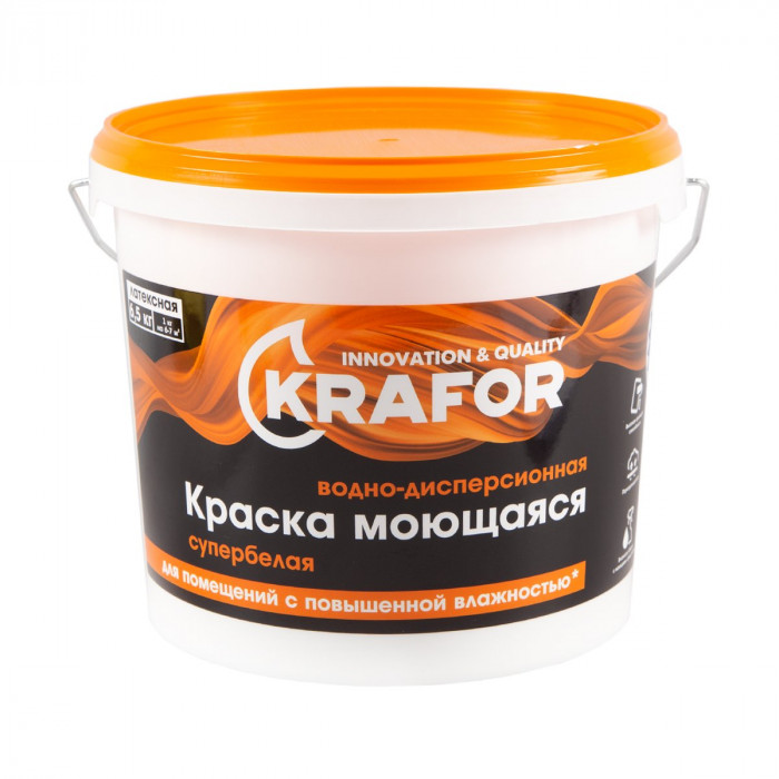 Краска моющаяся интерьерная латексная влагостойкая белая КРАФОР (6,5кг)