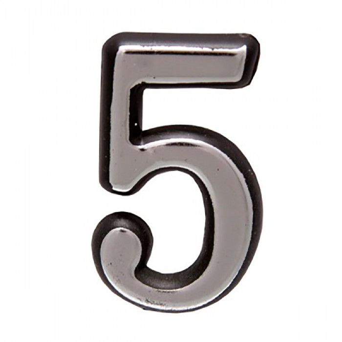 Цифра дверная 5 пластиковая, клеевой слой, хром АЛЛЮР