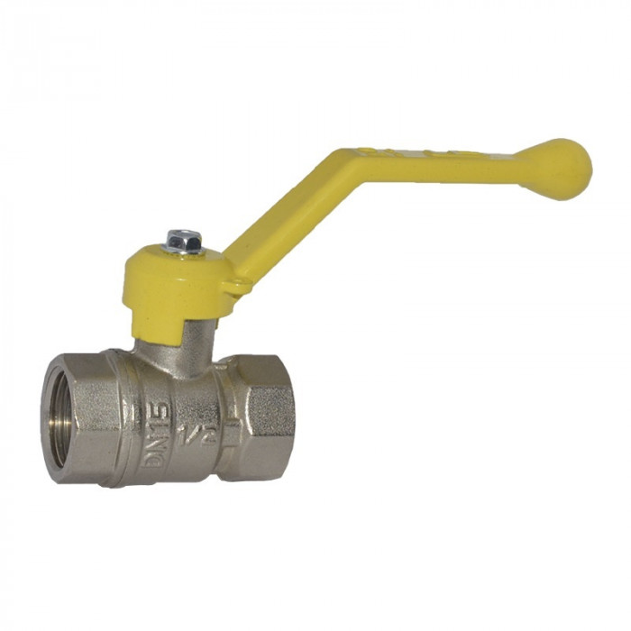 Кран шаровой газовый PN40 1/2", гайка-гайка (В-В), латунь ЛС59-1, длинная ручка ЛД