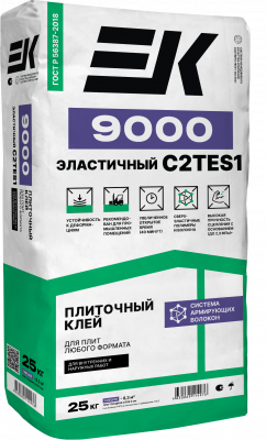 Клей для керамогранита, крупноформатных плит, деформир. оснований эластичный ЕК 9000 Эластик (25кг)