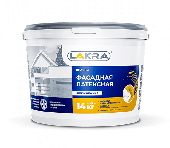 Краска фасадная латексная ЛАКРА белоснежная (14кг)