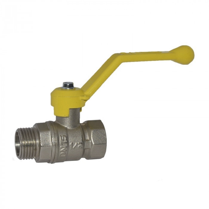 Кран шаровой газовый PN40 1/2", гайка-штуцер (В-Н), латунь ЛС59-1, длинная ручка ЛД